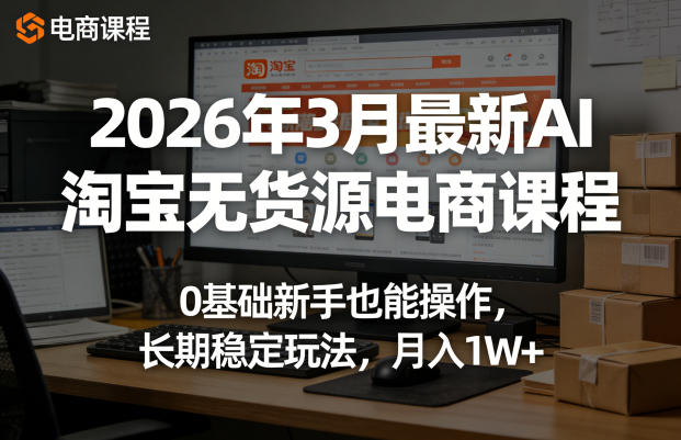 2026年3月最新AI淘宝无货源电商课程，0基础新手也能操作，长期稳定玩法，月入1W+(更新0410)-hl998