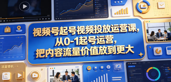 视频号起号视频投放运营课，从0-1起号运营，把内容流量价值放到更大-hl998
