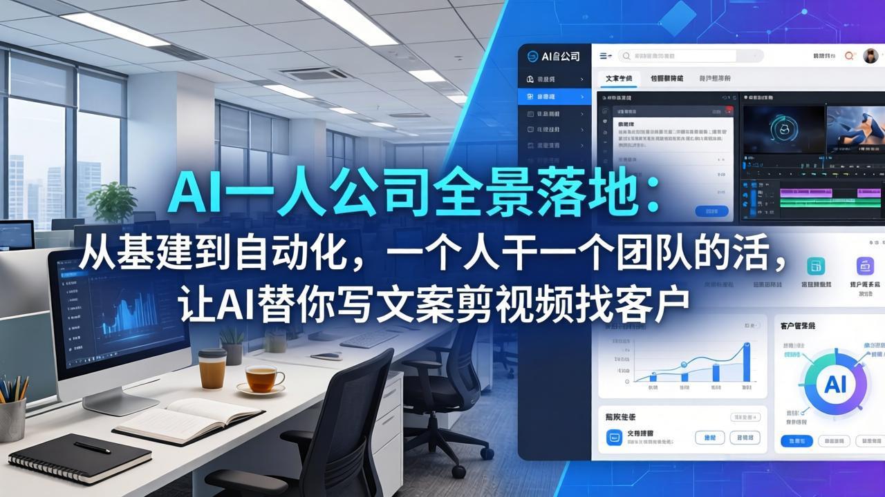 AI一人公司全景落地：从基建到自动化，一个人干一个团队的活，让AI替你写文案剪视频找客户-hl998