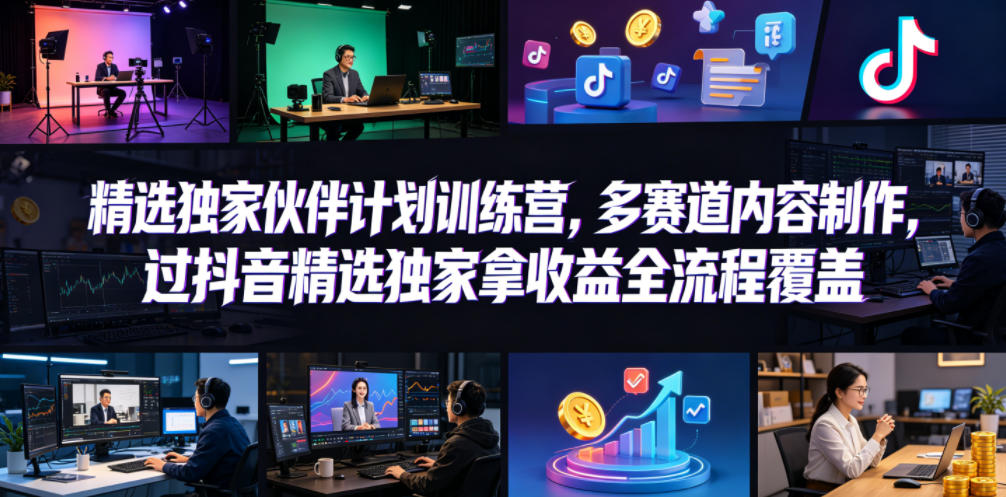 小豁食堂精选独家伙伴计划训练营，多赛道内容制作，过抖音精选独家拿收益全流程覆盖-hl998