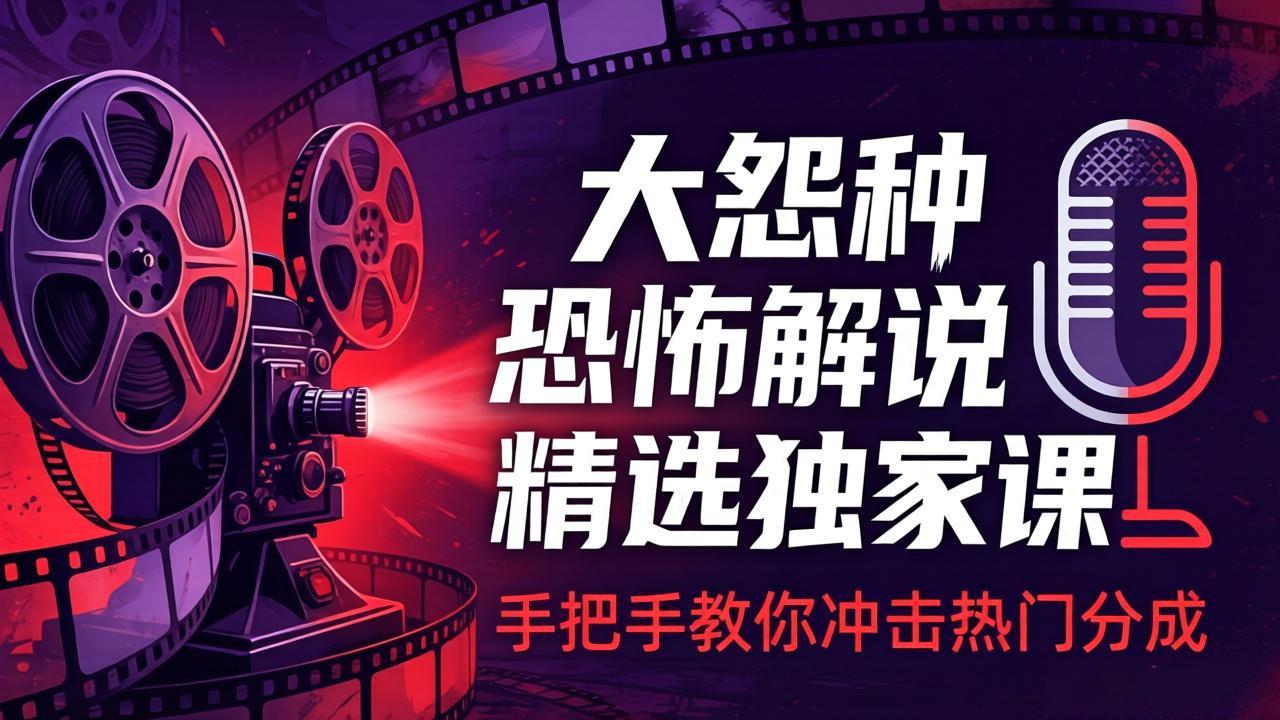 大怨种恐怖解说精选独家课：电影下载+文案配音+片头封面，手把手教你冲击热门分成-hl998