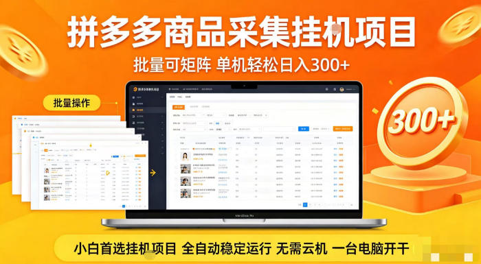 拼多多商品信息全自动采集项目，批量可矩阵，单机轻松日入300+，无需云机一台电脑开干【揭秘】-hl998