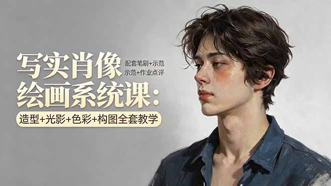写实肖像绘画系统课：造型+光影+色彩+构图全套教学，配套笔刷+示范+作业点评-hl998