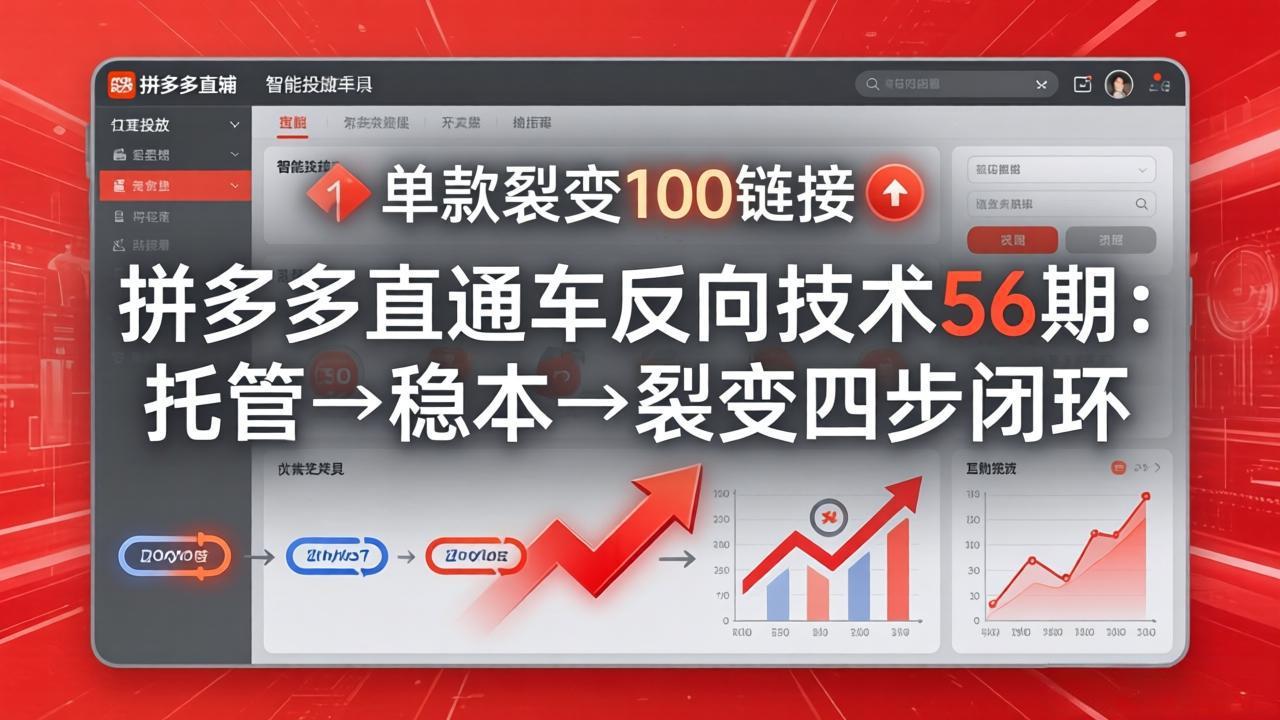 拼多多直通车反向技术56期：托管→稳本→裂变四步闭环，单款裂变100链接抢占核心流量-hl998