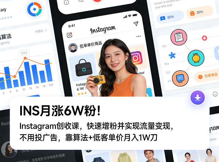 INS月涨6W粉！Instagram创收课，快速增粉并实现流量变现，不用用投广告，靠算法+低客单价月入1W刀-hl998