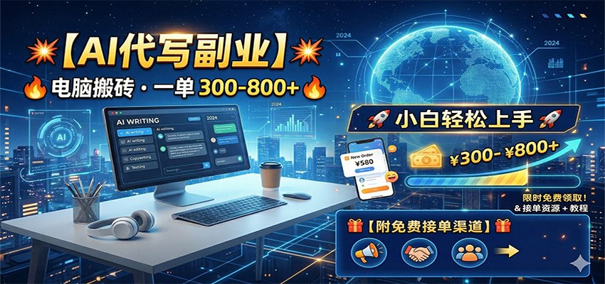 AI代写副业，电脑搬砖，一单300-800+，小白轻松上手，附免费接单渠道-hl998