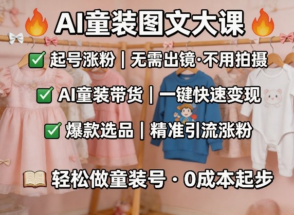 AI童装图文剪辑，某社群童装图文大课，起号涨粉、AI童装带货、爆款选品，无需出镜和拍摄-hl998
