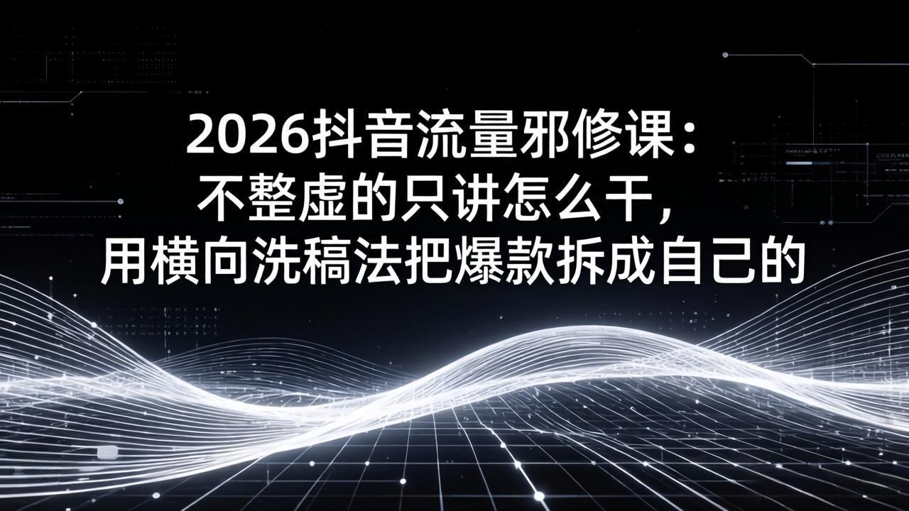 2026抖音流量邪修课：不整虚的只讲怎么干，用横向洗稿法把爆款拆成自己的-hl998