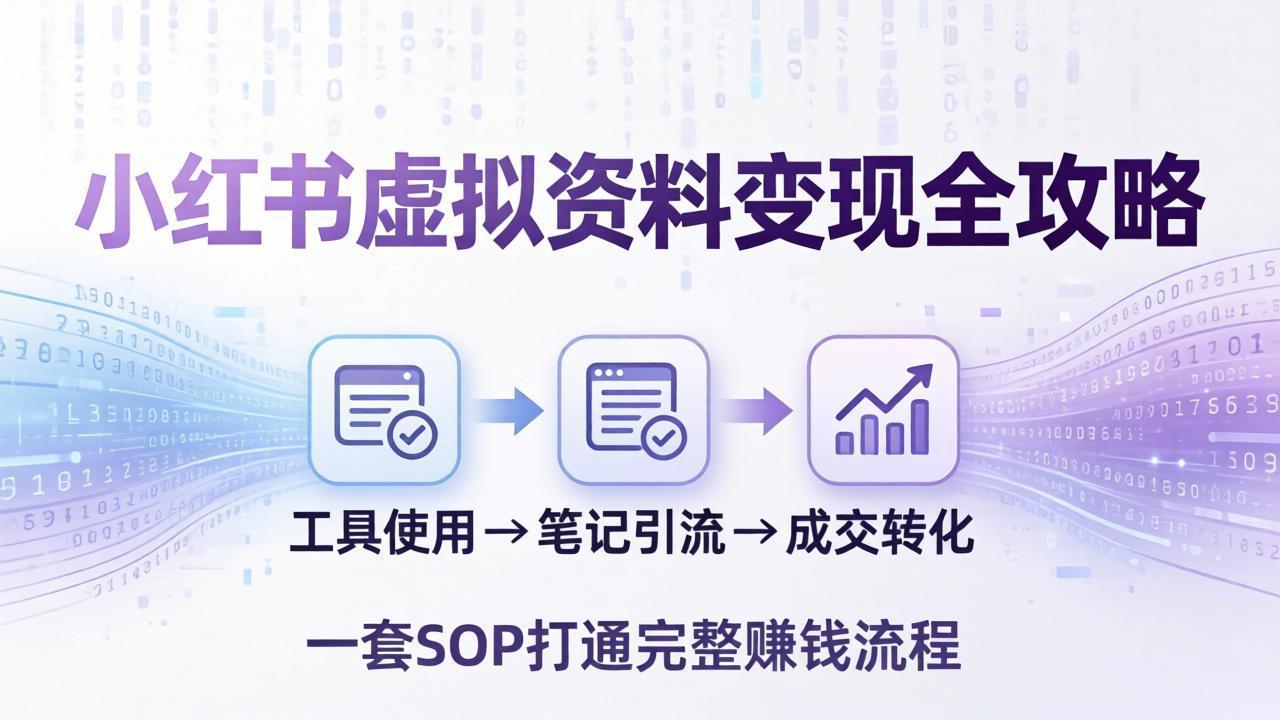 小红书虚拟资料变现全攻略：从工具使用到笔记引流成交，一套 SOP 打通完整赚钱流程-hl998