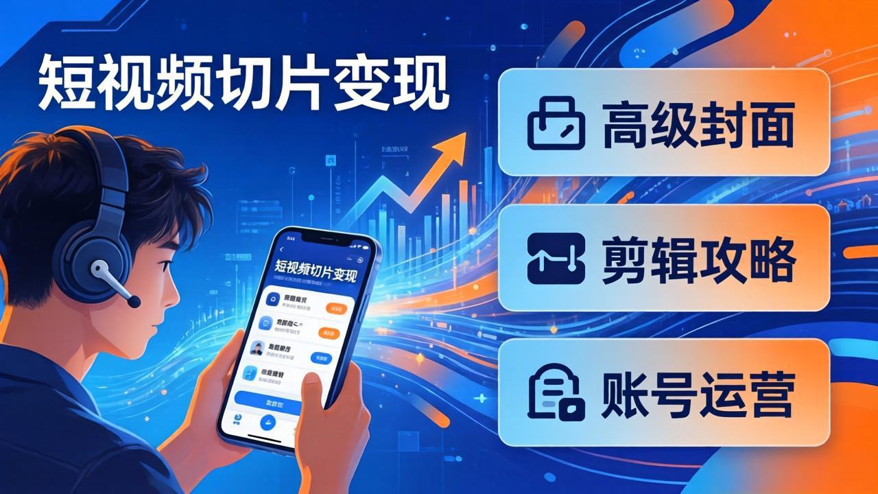 短视频切片变现速成班2.0：高级封面+剪辑攻略+账号运营，0基础小白快速入局副业-hl998