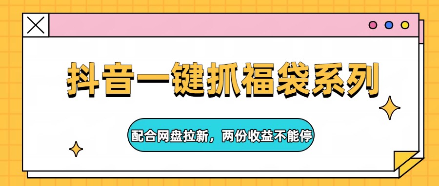 抖音一键抓福袋系列，配合网盘拉新，两份收益不能停-hl998