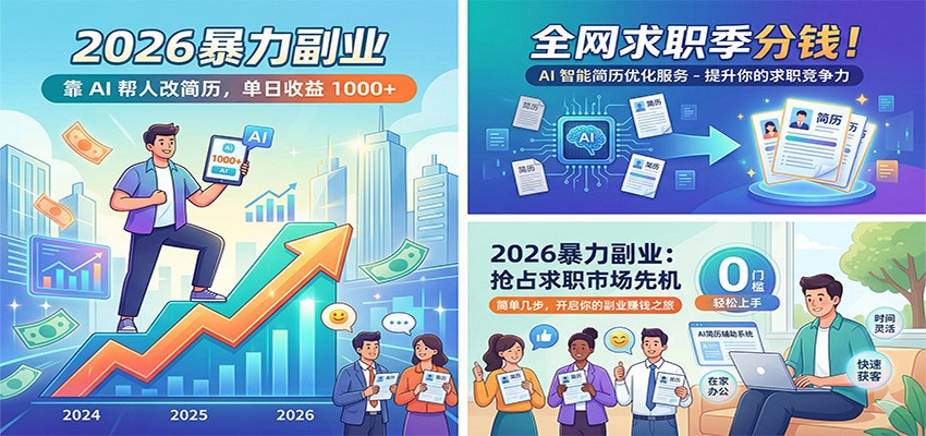 2026暴力副业：靠AI帮人改简历，单日收益1000+，全网求职季分钱-hl998