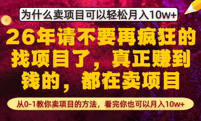 为什么真正賺到钱的都在卖项目，从0-1教你卖项目的方法，看完你也可以月入10w+【揭秘】-hl998