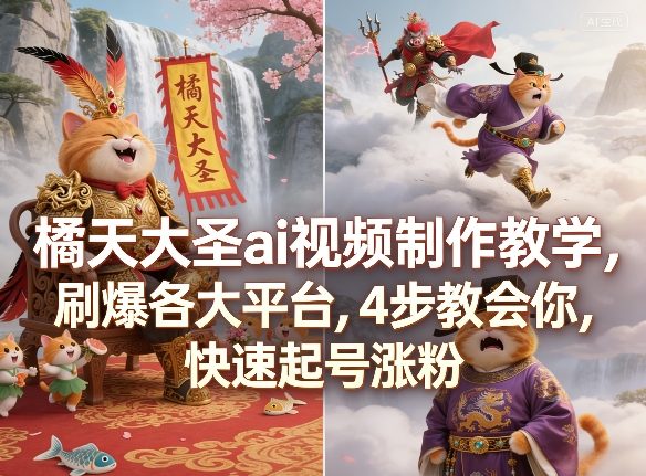 橘天大圣ai视频制作教学，刷爆各大平台，4步教会你，快速起号涨粉-hl998