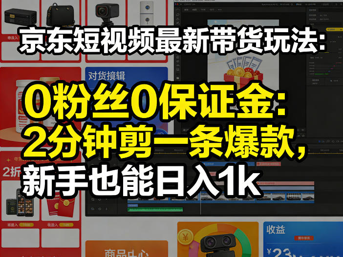 京东短视频最新带货玩法，0粉丝0保证金，2分钟剪一条爆款，新手也能日入1k+【揭秘】-hl998