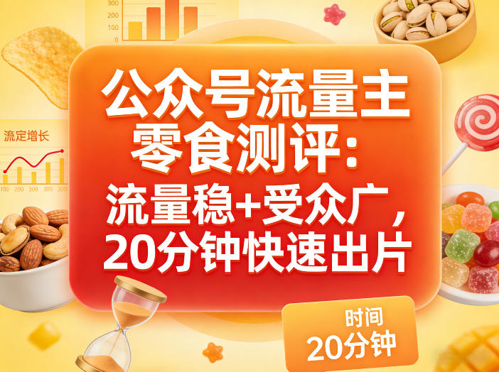 公众号流量主之零食测评赛道，流量稳+受众广，20分钟一条作品-hl998