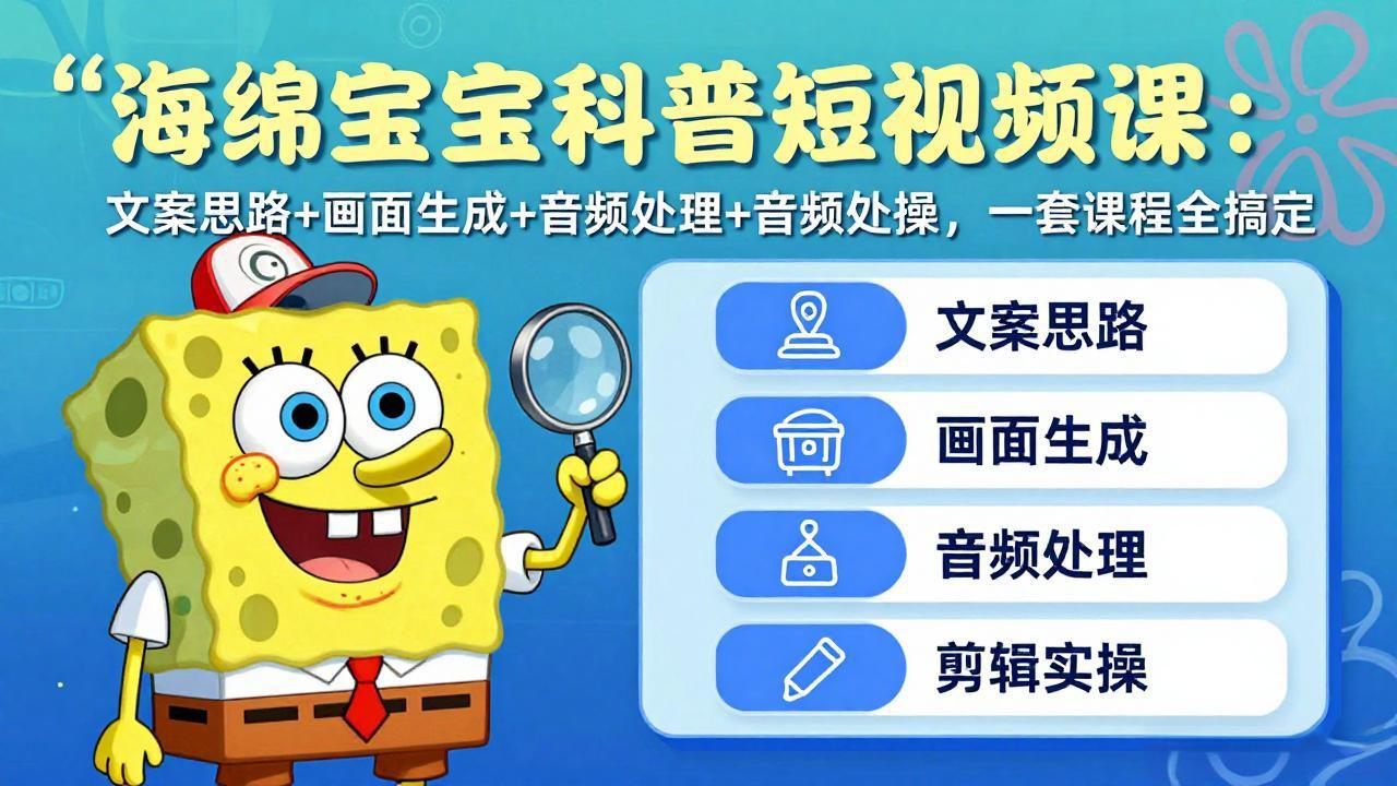 海绵宝宝科普短视频课：文案思路+画面生成+音频处理+剪辑实操，一套课程全搞定-hl998