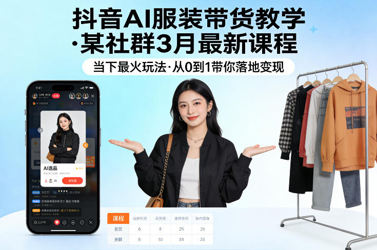 抖音AI服装带货教学，某社群3月最新课程，当下最火玩法，从0到1带你落地变现-hl998