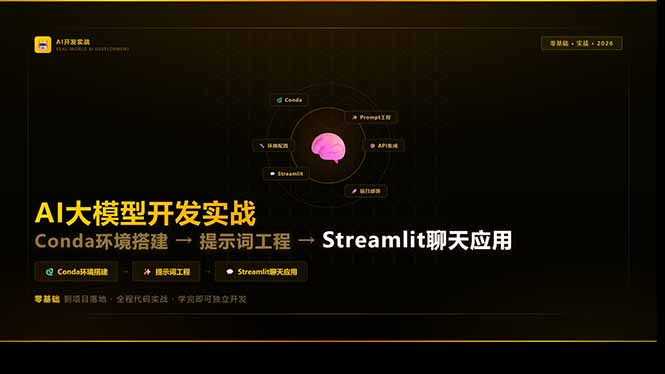 AI大模型开发实战：Conda环境搭建→提示词工程→Streamlit聊天应用，零基础到项目落地-hl998