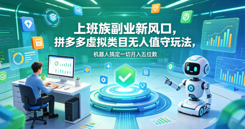 上班族副业新风口，拼多多虚拟类目无人值守玩法，机器人搞定一切月入五位数【揭秘】-hl998