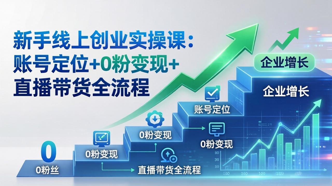 新手线上创业实操课：账号定位+0粉变现+直播带货全流程，企业用户增长一步到位-hl998