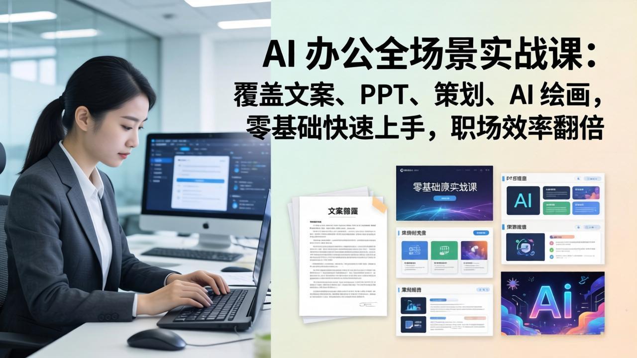 AI 办公全场景实战课：覆盖文案、PPT、策划、AI 绘画，零基础快速上手，职场效率翻倍-hl998