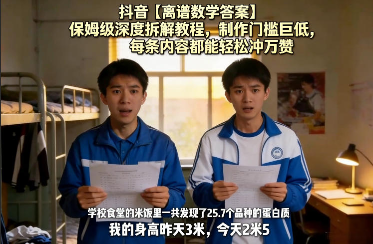 抖音【离谱数学答案】保姆级深度拆解教程，制作门槛巨低，每条内容都能轻松冲万赞，附详细步骤-hl998
