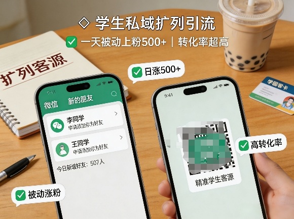 学生私域扩列引流，一天被动上粉500+，转化率超高-hl998
