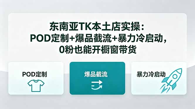 东南亚TK本土店实操-5月更新：POD定制+爆品截流+暴力冷启动，0粉也能开橱窗带货-hl998