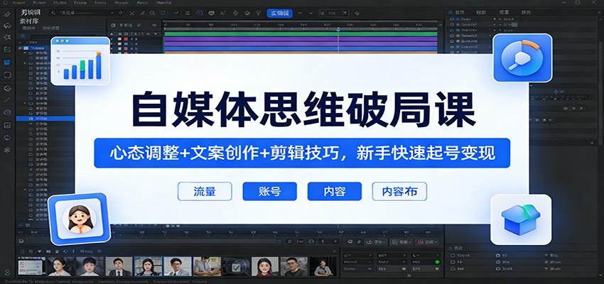 自媒体思维破局课：心态调整+文案创作+剪辑技巧，新手快速起号变现-hl998