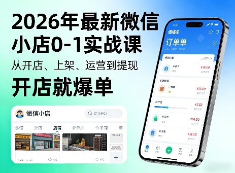 2026年最新微信小店0-1实战课，从开店、上架、运营到提现，开店就爆单-hl998