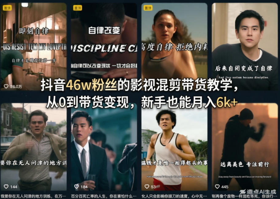 抖音46w粉丝的影视混剪带货教学，从0到带货变现，新手也能月入6k+-hl998