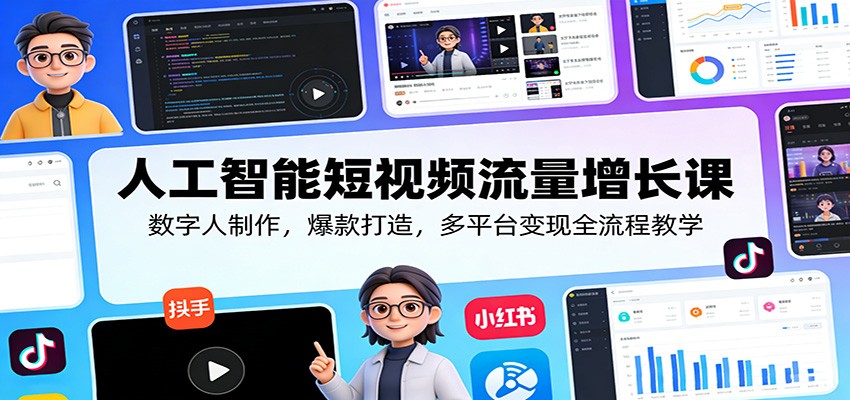 人工智能短视频流量增长课：数字人制作，爆款打造，多平台变现全流程教学-hl998