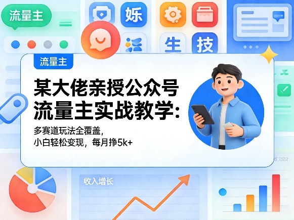 某大佬亲授公众号流量主实战教学：多赛道玩法全覆盖，小白轻松变现，每月多挣5k+-hl998