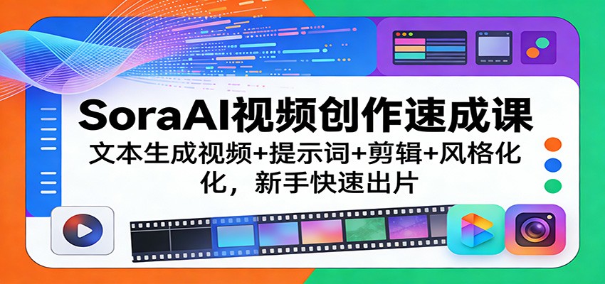 SoraAI视频创作速成课：文本生成视频+提示词+剪辑+风格化，新手快速出片-hl998
