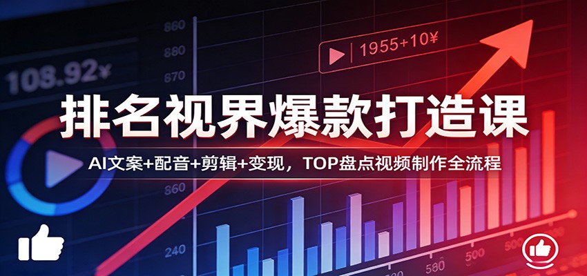 排名视界爆款打造课：AI文案+配音+剪辑+变现，TOP盘点视频制作全流程-hl998