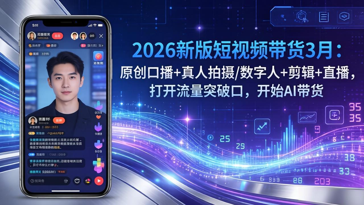 2026新版短视频带货3月：原创口播+真人拍摄/数字人+剪辑+直播，打开流量突破口，开始AI带货-hl998