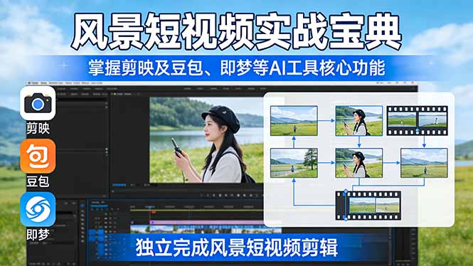 风景短视频实战宝典：掌握剪映及豆包、即梦等AI工具的核心功能，独立完成风景短视频剪辑-hl998