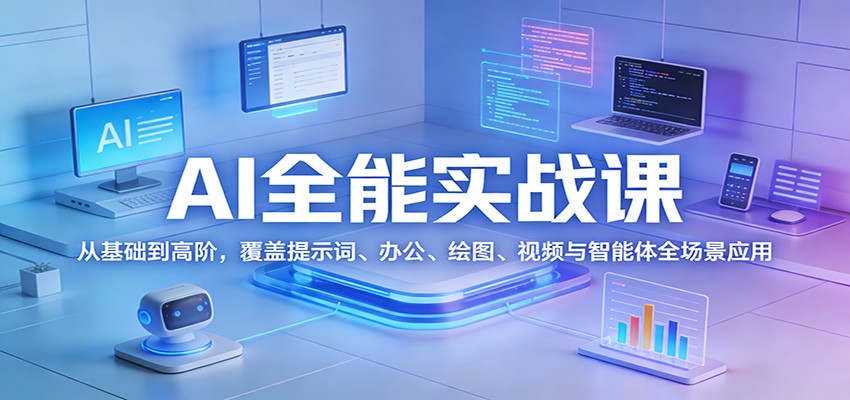 AI全能实战课：从基础到高阶，覆盖提示词、办公、绘图、视频与智能体全场景应用-hl998
