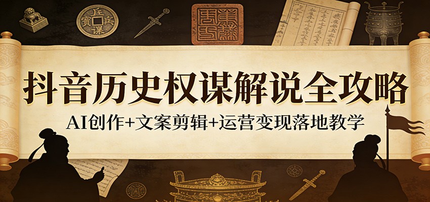 抖音历史权谋解说全攻略：AI创作+文案剪辑+运营变现落地教学-hl998