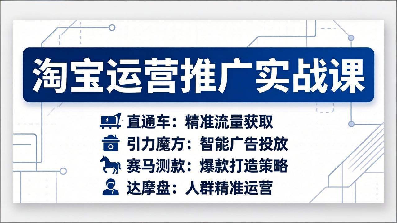 淘宝运营推广实战课，直通车+引力魔方+赛马测款+达摩盘人群推广等(更新26年3月-hl998