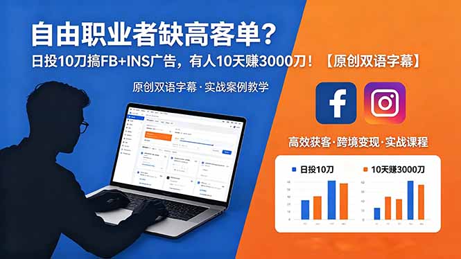 自由职业者缺高客单？日投 10 刀搞 FB+INS 广告，有人 10 天赚 3000 刀！【原创双语字幕】-hl998