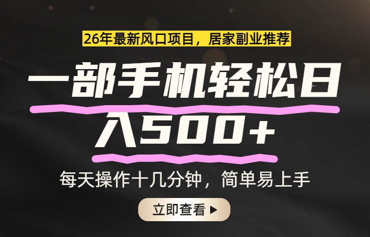 26年居家副业首选，一部手机轻松日入500+，长期稳定可做-hl998