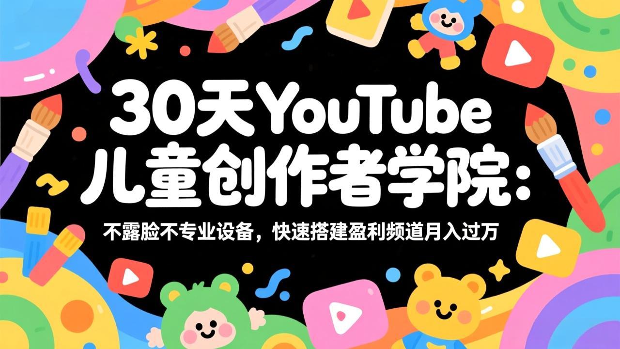 30天YouTube儿童创作者学院：不露脸不专业设备，快速搭建盈利频道月入过万-hl998