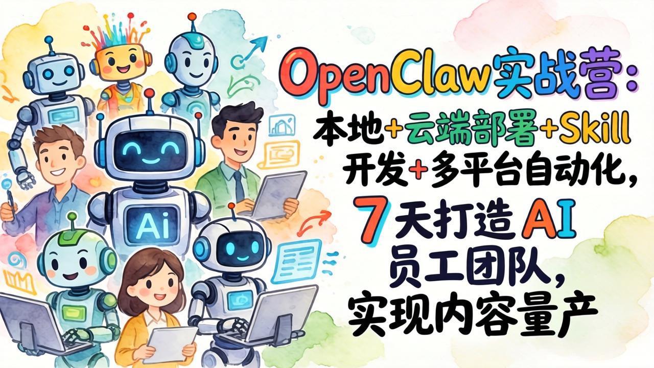 OpenClaw实战营：本地+云端部署+Skill开发+多平台自动化，7 天打造 AI 员工团队，实现内容量产-hl998