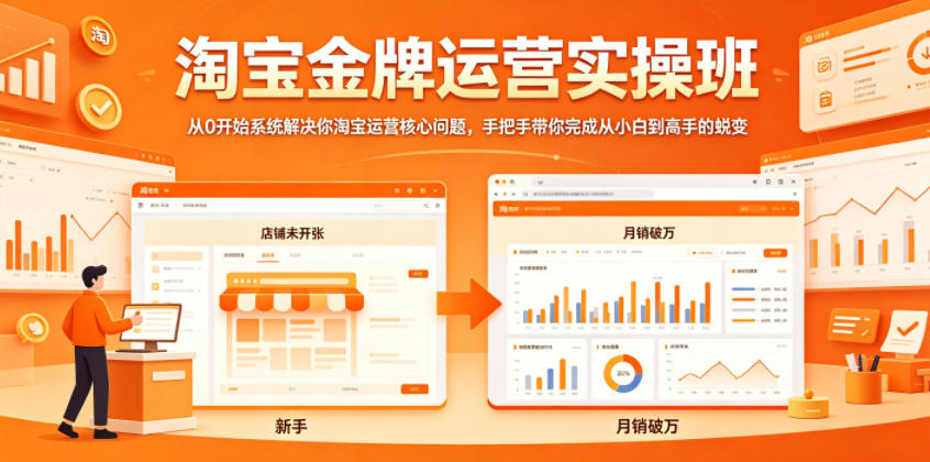 淘宝金牌运营实操班，从0开始系统解决你淘宝运营核心问题，手把手带你完成从小白到高手的蜕变-hl998