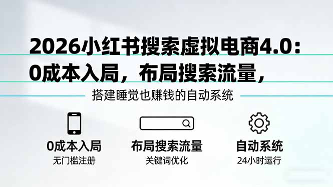 2026小红书搜索虚拟电商4.0：0成本入局，布局搜索流量，搭建睡觉也赚钱的自动系统-hl998