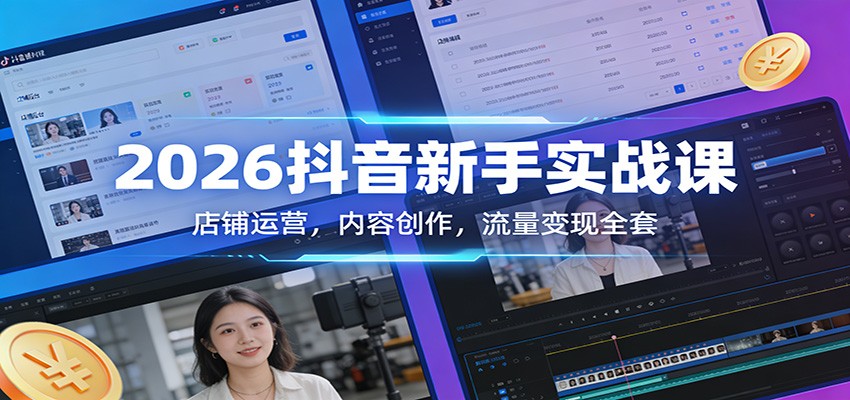 2026抖音新手实战课：店铺运营，内容创作，流量变现全套-hl998