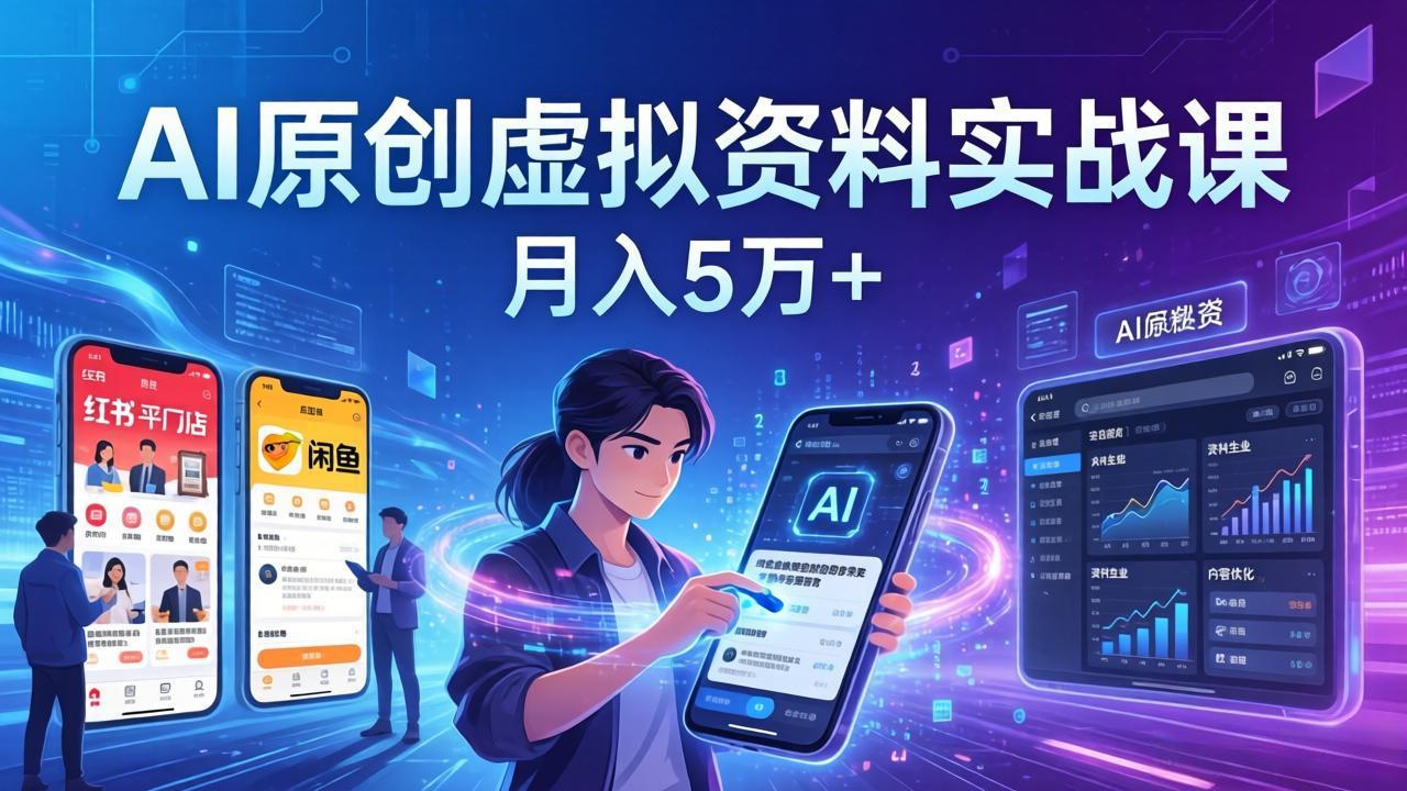 AI原创虚拟资料实战课：2026新机会，小红书闲鱼开店，普通人用AI轻松变现，月入5万+-hl998