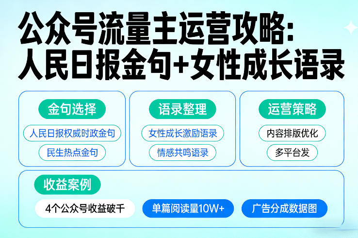 利用人民日报金句+女性成长语录做公众号流量主，4个公众号收益破千-hl998